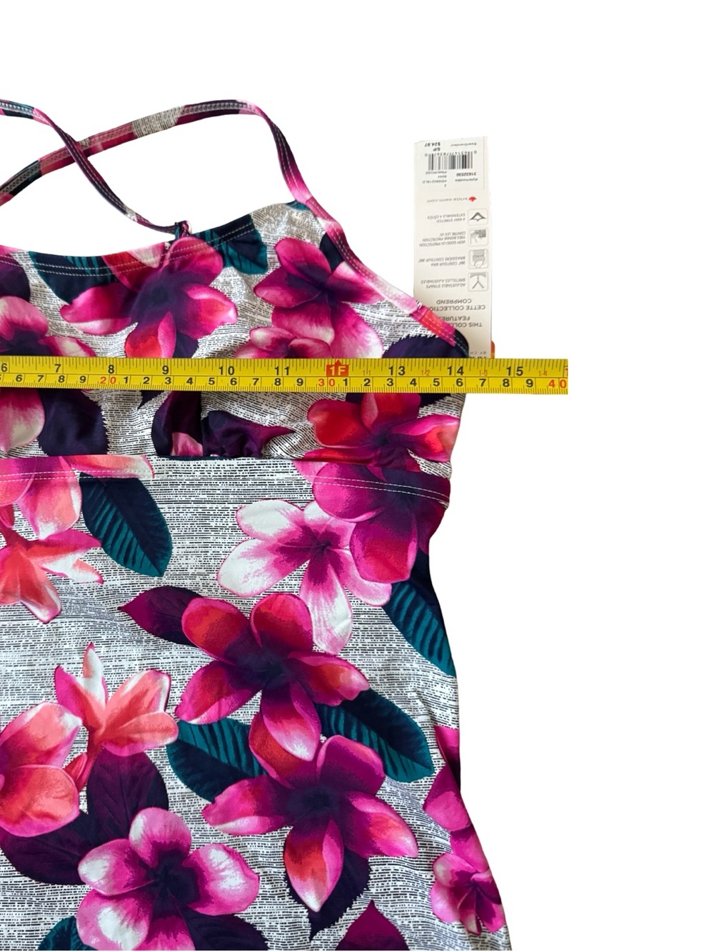 Krista Sport Tankini Top Pink Floral UPF 50+ Cross Back Built-In Bra NWT - Picture 11 of 16